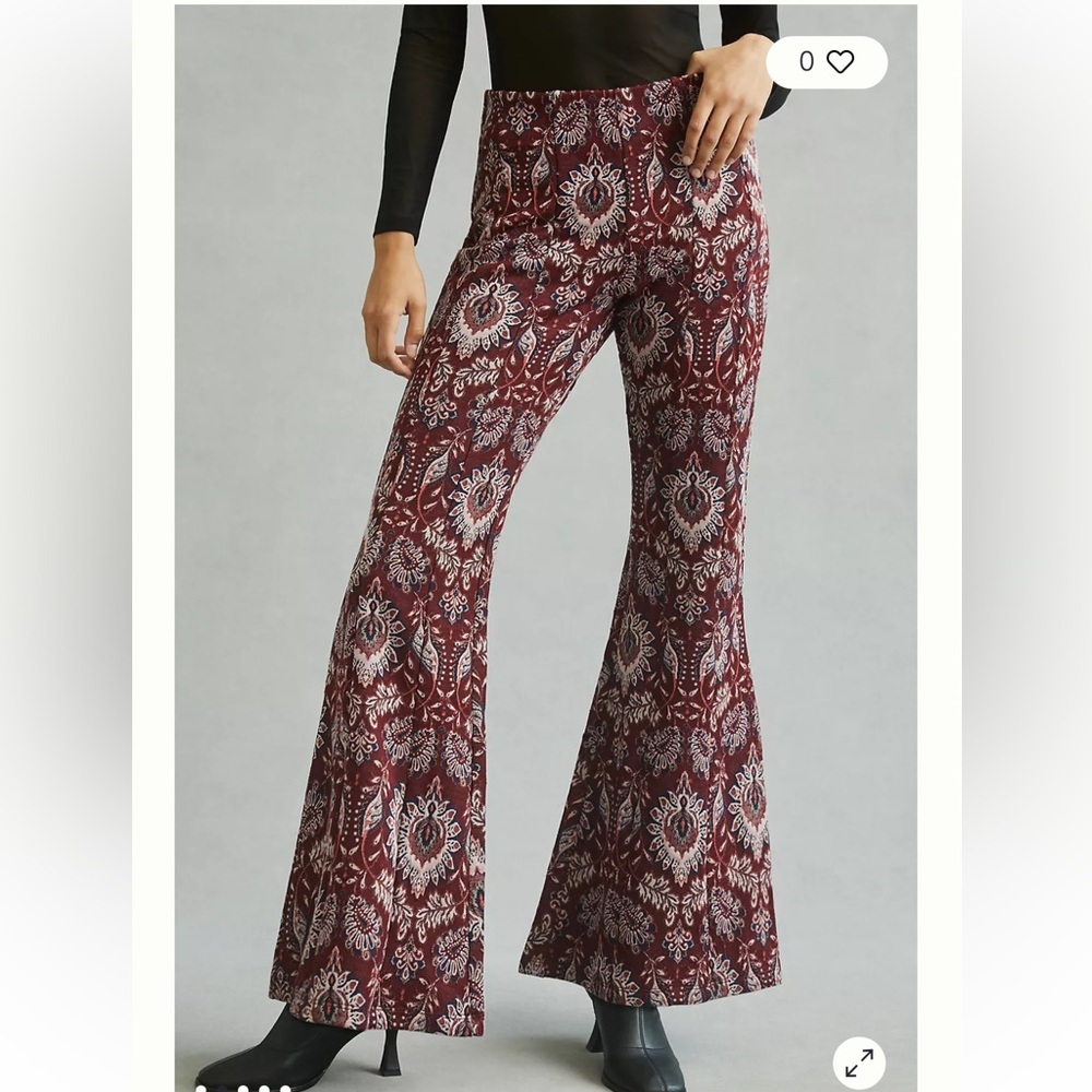 Anthropologie Maroon & White Paisley Boot-Cut Pants
